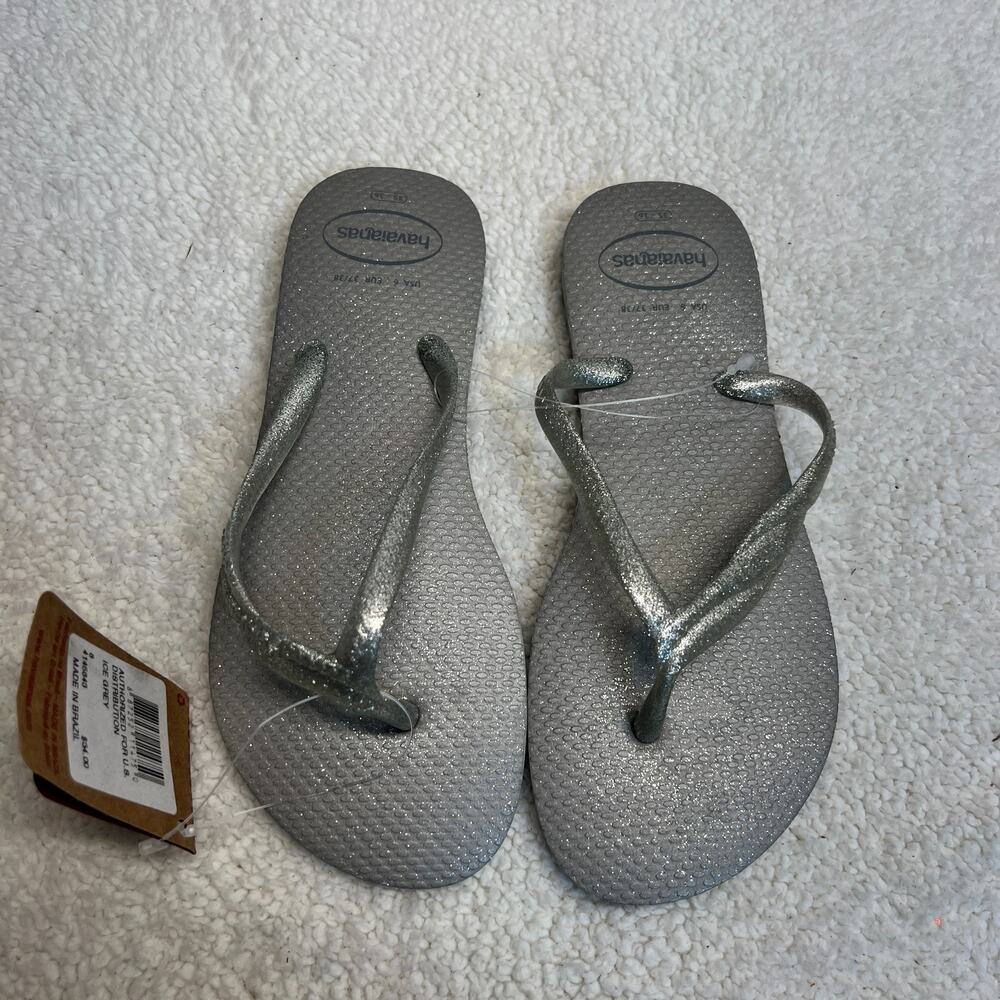 Havaianas Womens Flip Flops Glossy Ice Grey Silver Size 6